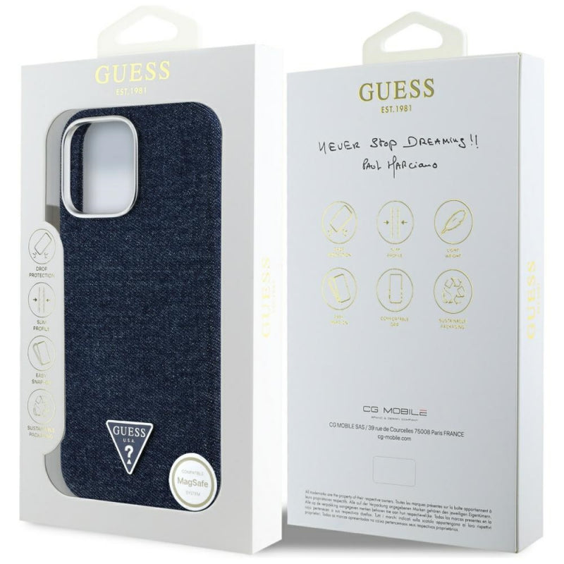 Husa MagSafe pentru Apple iPhone 16 Pro Max, Guess, Denim Triangle Logo