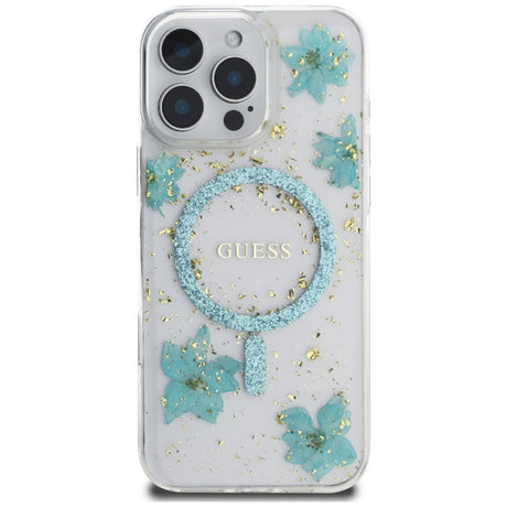 Husa MagSafe pentru Apple iPhone 16 Pro Max, Guess, Resin Flowers and Glitte