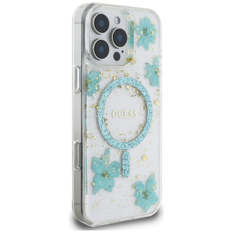 Husa MagSafe pentru Apple iPhone 16 Pro Max, Guess, Resin Flowers and Glitte