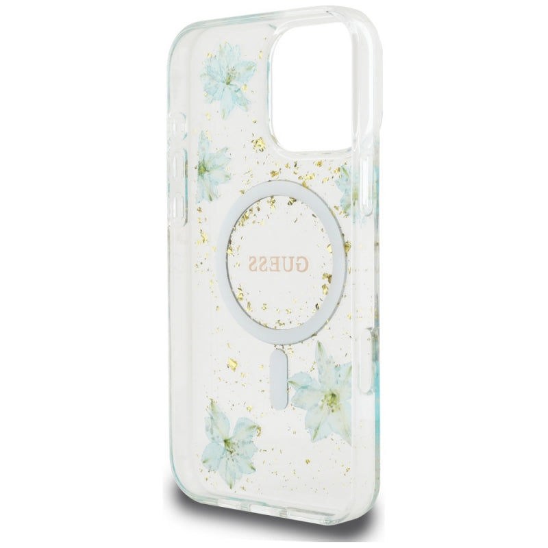 Husa MagSafe pentru Apple iPhone 16 Pro Max, Guess, Resin Flowers and Glitte