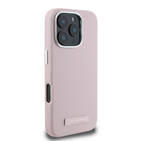Husa MagSafe pentru Apple iPhone 16 Pro Max, Karl Lagerfeld, FW Metal Plate - Roz - NotebookGsm