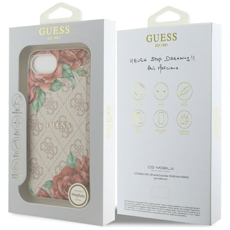 Husa MagSafe pentru Apple iPhone 16e, Guess, 4G Flowers Print - Roz - NotebookGsm