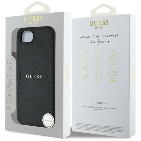 Husa MagSafe pentru Apple iPhone 16e, Guess, Grained Gold Rin - Neagra - NotebookGsm