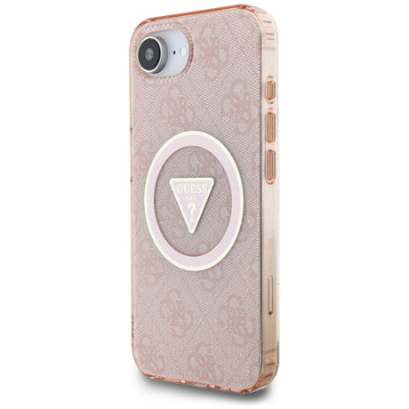 Husa MagSafe pentru Apple iPhone 16e, Guess, IML Glitter 4G Circle Triangle - Roz - NotebookGsm