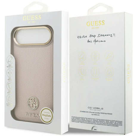 Husa MagSafe pentru Apple iPhone 17 Air, Guess, Grained Strass Logo, Roz - Maro Argintie - NotebookGsm
