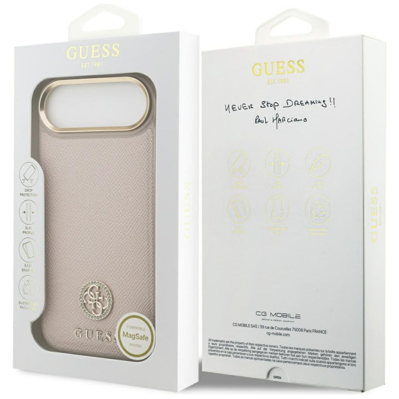 Husa MagSafe pentru Apple iPhone 17 Air, Guess, Grained Strass Logo, Roz