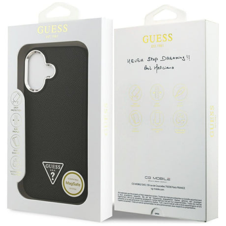 Husa MagSafe pentru Apple iPhone 17, Guess, Grained Triangle Logo - Neagra Argintie - NotebookGsm