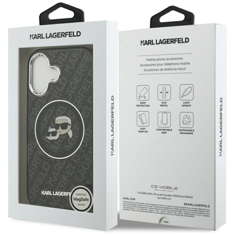 Husa MagSafe pentru Apple iPhone 17, Karl Lagerfeld, Glitter Karl &amp; Choupette Head