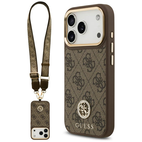 Husa MagSafe pentru Apple iPhone 17 Pro, Guess, 4G Strass Logo with Big Strap