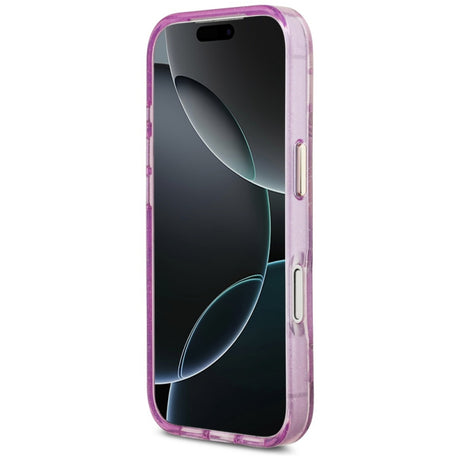 Husa MagSafe pentru Apple iPhone 17 Pro, Guess, IML Metal Glitter Flowers Triangle - Mov - NotebookGsm