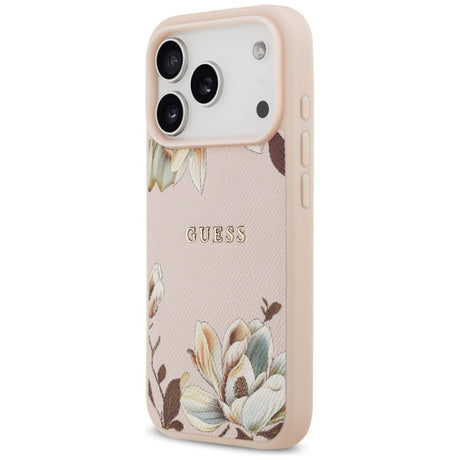 Husa MagSafe pentru Apple iPhone 17 Pro Max, Guess, Grained Flowers - Roz - NotebookGsm