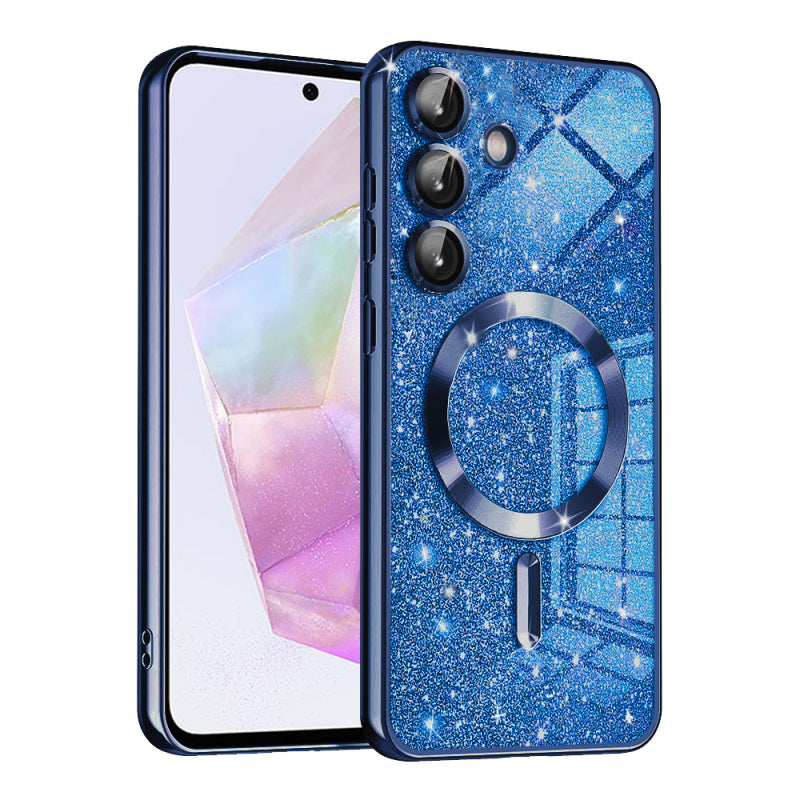 Husa MagSafe pentru Samsung Galaxy A35 5G A356, Techsuit, Luxury Glitter, Albastra