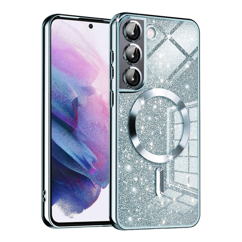 Husa MagSafe pentru Samsung Galaxy S21 FE 5G G990, Techsuit, Luxury Glitter, Bleu