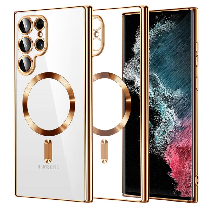 Husa MagSafe pentru Samsung Galaxy S22 Ultra 5G S908, Techsuit, Luxury Crystal, Aurie