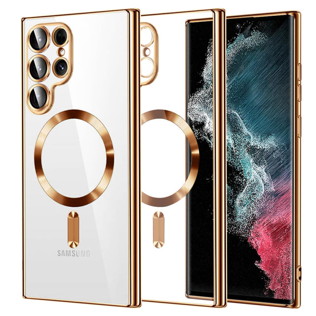 Husa MagSafe pentru Samsung Galaxy S22 Ultra 5G S908, Techsuit, Luxury Crystal, Aurie