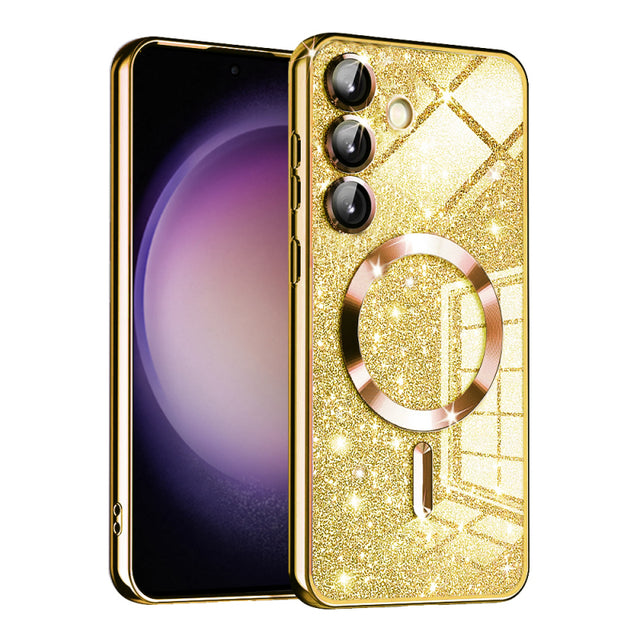 Husa MagSafe pentru Samsung Galaxy S23 FE S711, Techsuit, Luxury Glitter, Aurie