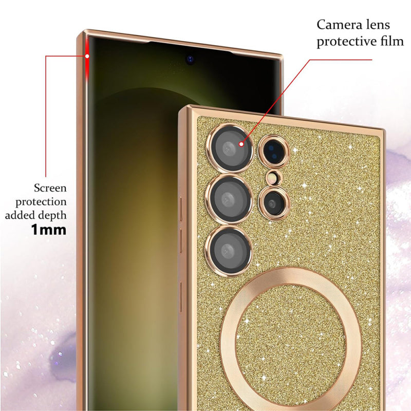 Husa MagSafe pentru Samsung Galaxy S23 Ultra S918, Techsuit, Luxury Glitter, Verde Inchis