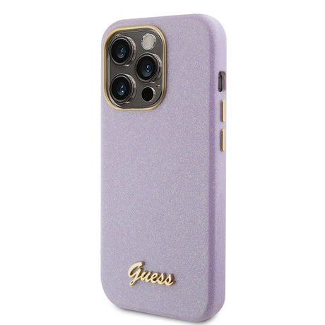 Husa pentru Apple iPhone 15 Pro, Guess, Glitter Glossy Script - Mov Deschis - NotebookGsm