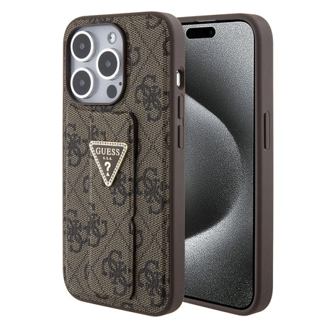 Husa pentru Apple iPhone 15 Pro, Guess, Grip Stand 4G Triangle Strass