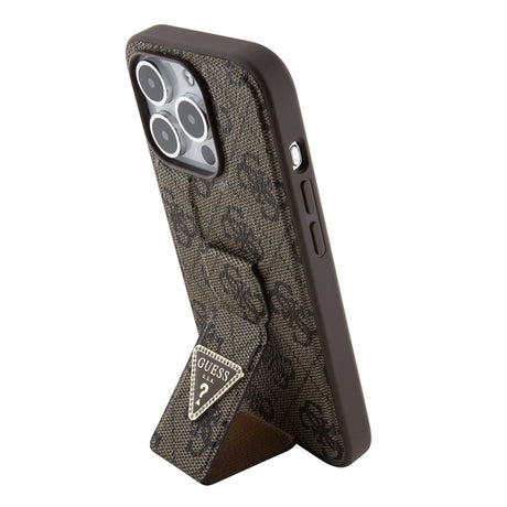 Husa pentru Apple iPhone 15 Pro, Guess, Grip Stand 4G Triangle Strass - Maro - NotebookGsm