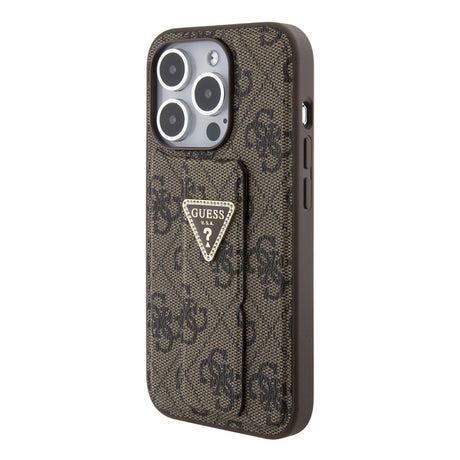 Husa pentru Apple iPhone 15 Pro, Guess, Grip Stand 4G Triangle Strass - Maro - NotebookGsm