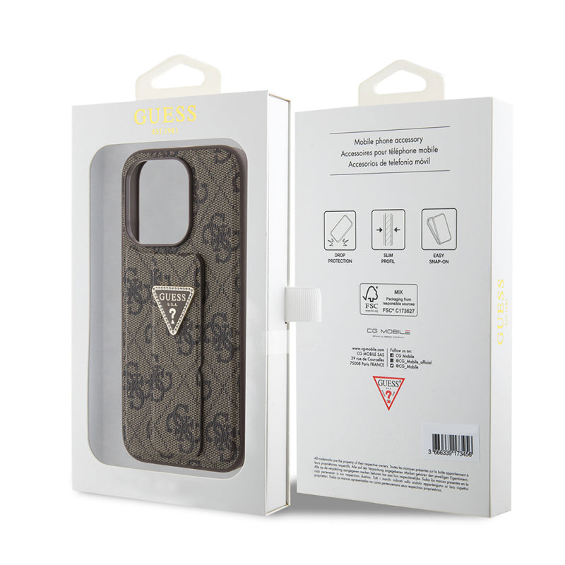 Husa pentru Apple iPhone 15 Pro, Guess, Grip Stand 4G Triangle Strass