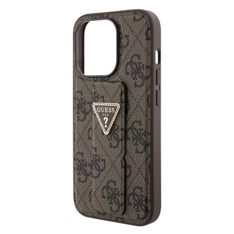 Husa pentru Apple iPhone 15 Pro, Guess, Grip Stand 4G Triangle Strass - Maro - NotebookGsm