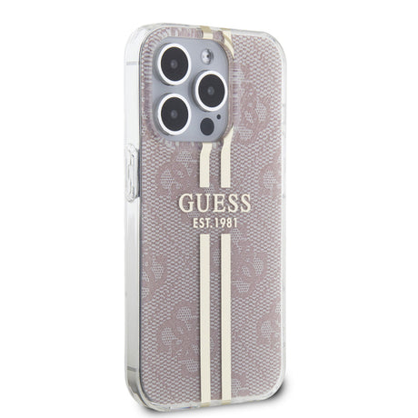 Husa pentru Apple iPhone 15 Pro, Guess, IML 4G Gold Stripe - Roz - NotebookGsm