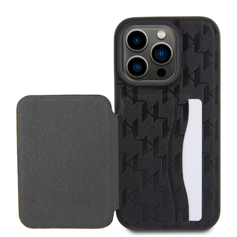 Husa pentru Apple iPhone 15 Pro, Karl Lagerfeld, Saffiano Cardslots and Stand Monogram Ikonik Karl