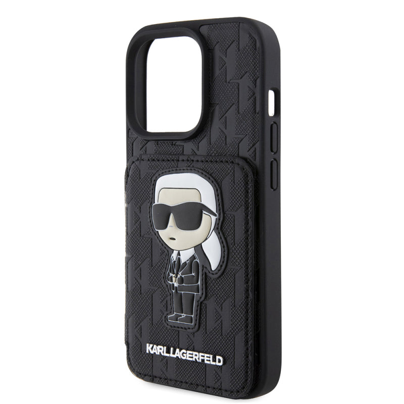 Husa pentru Apple iPhone 15 Pro, Karl Lagerfeld, Saffiano Cardslots and Stand Monogram Ikonik Karl