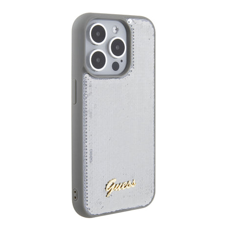 Husa pentru Apple iPhone 15 Pro Max, Guess, Sequin Script Metal - Argintie - NotebookGsm