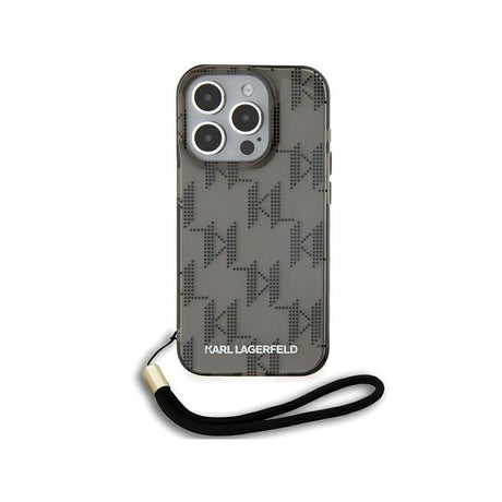 Husa pentru Apple iPhone 15 Pro Max, Karl Lagerfeld, IML Luxury Monogram KL Pattern with Strap - Neagra - NotebookGsm