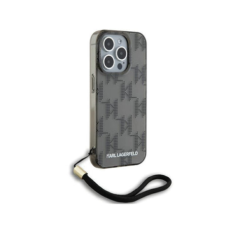 Husa pentru Apple iPhone 15 Pro Max, Karl Lagerfeld, IML Luxury Monogram KL Pattern with Strap - Neagra - NotebookGsm