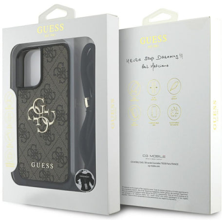 Husa pentru Apple iPhone 16, Guess, 4G CBDY Big Logo with Cord Strap - Maro - NotebookGsm
