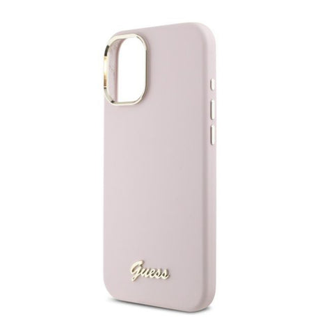 Husa pentru Apple iPhone 16, Guess, Script Metal Logo &amp; Frame - Roz - NotebookGsm