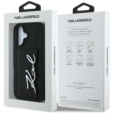 Husa pentru Apple iPhone 16, Karl Lagerfeld, Metal Signatu - Neagra - NotebookGsm