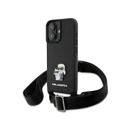 Husa pentru Apple iPhone 16, Karl Lagerfeld, Saffiano Crossbody Metal Pin Karl &amp; Choupette
