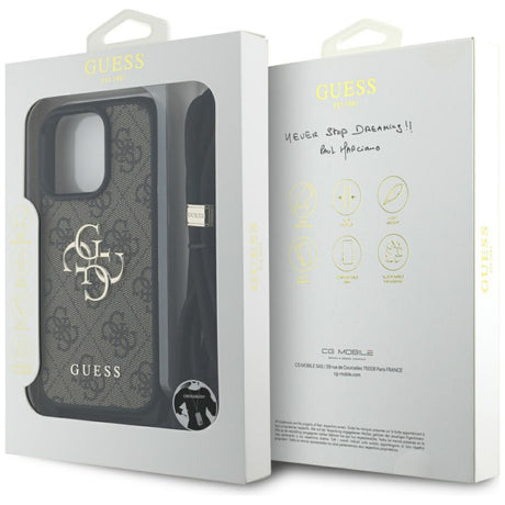 Husa pentru Apple iPhone 16 Pro, Guess, 4G CBDY Big Logo with Cord Strap - Maro - NotebookGsm