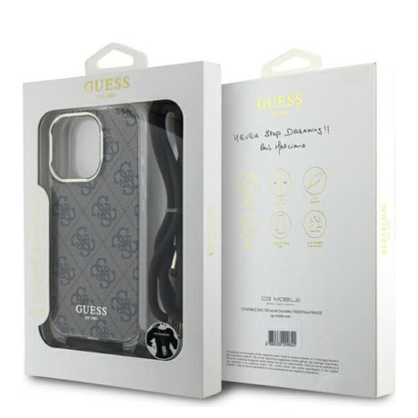 Husa pentru Apple iPhone 16 Pro, Guess, Crossbody Cord 4G Print - Maro - NotebookGsm