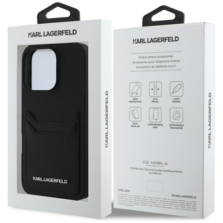 Husa pentru Apple iPhone 16 Pro, Karl Lagerfeld, Grained Cardslots - Neagra - NotebookGsm