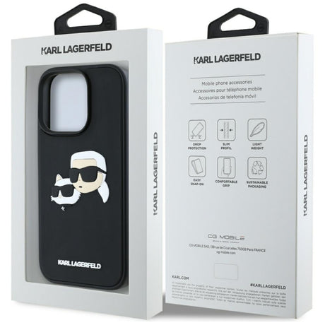 Husa pentru Apple iPhone 16 Pro Max, Karl Lagerfeld, 3D Rubber Karl &amp; Choupett - Neagra - NotebookGsm