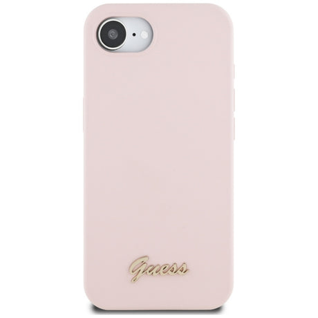 Husa pentru Apple iPhone 16e, Guess, Script Metal Log - Roz - NotebookGsm