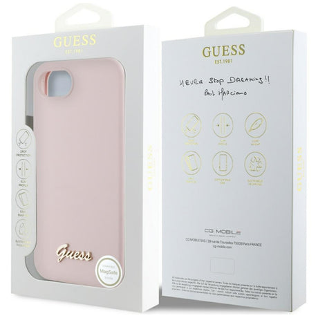 Husa pentru Apple iPhone 16e, Guess, Script Metal Log - Roz - NotebookGsm