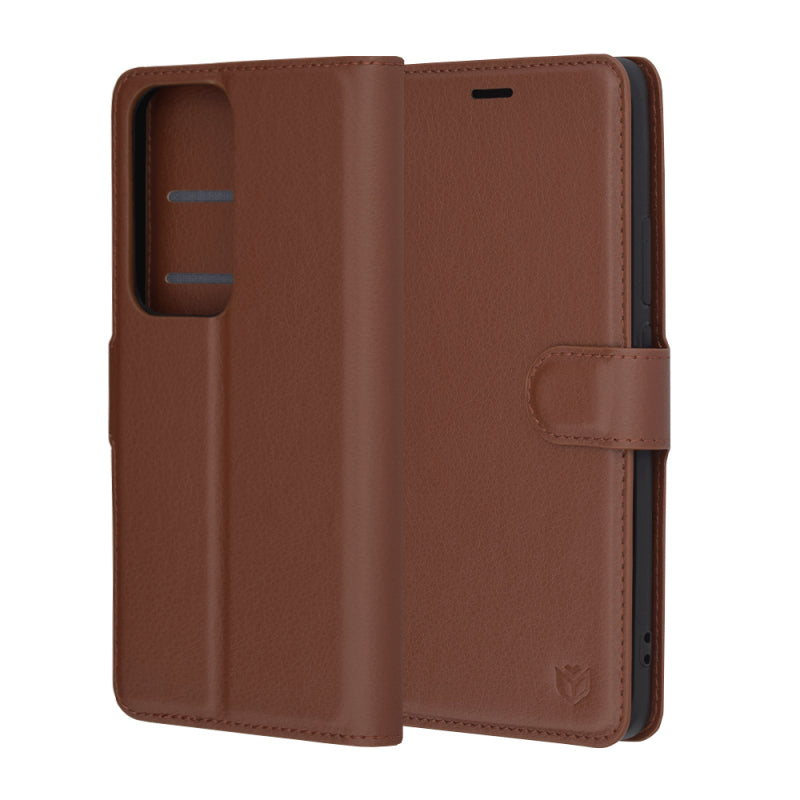 Husa pentru Oppo Reno12, Techsuit, Leather Folio, Maro