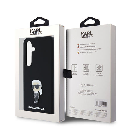 Husa pentru Samsung Galaxy S24 S921, Karl Lagerfeld, Silicone Ikonik Karl Metal - Neagra - NotebookGsm