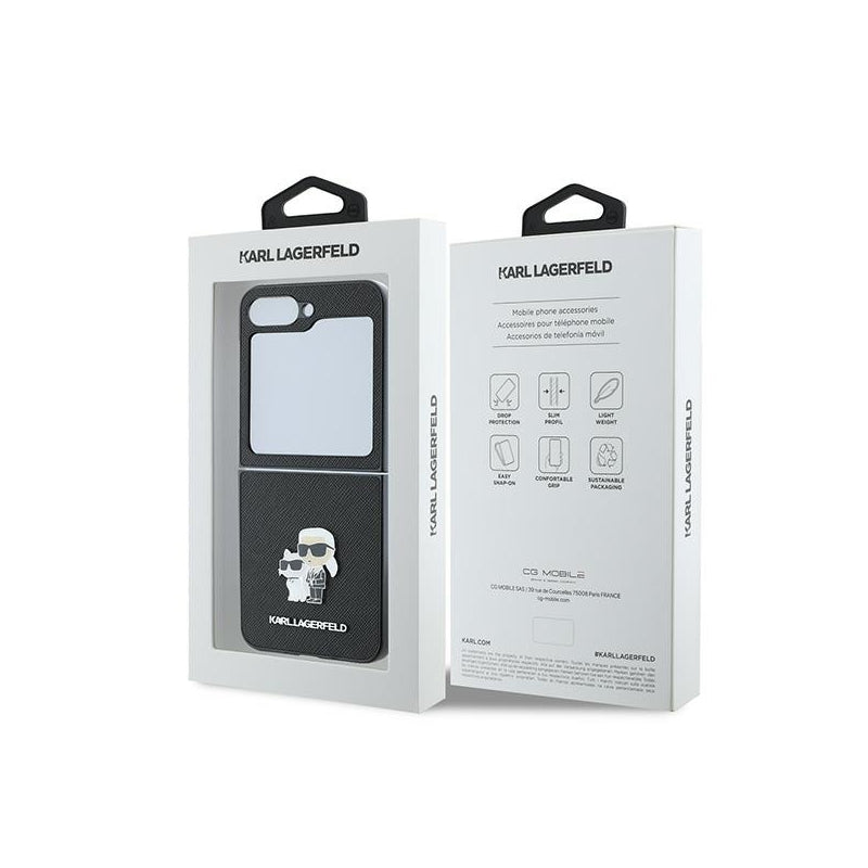 Husa pentru Samsung Galaxy Z Flip7 FE F761 / Z Flip6 F741, Karl Lagerfeld, Saffiano Karl &amp; Choupette Metal