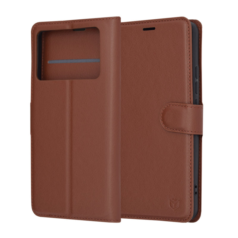 Husa pentru Xiaomi Poco X6 Pro, Techsuit, Leather Folio, Maro