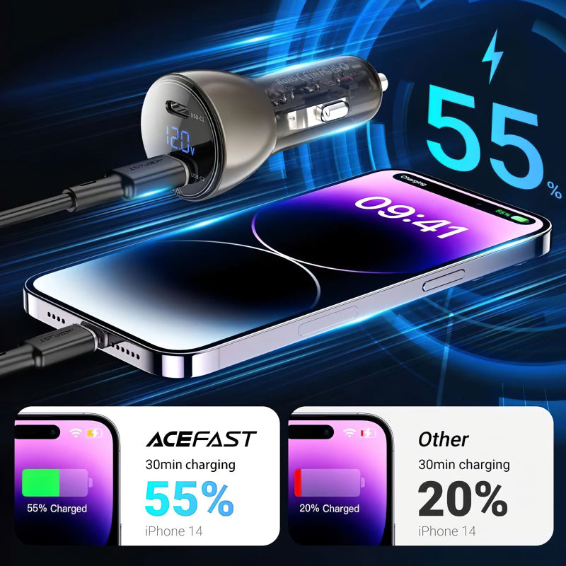 Incarcator Auto Acefast B10, 60W, 3A, 2 x USB-C