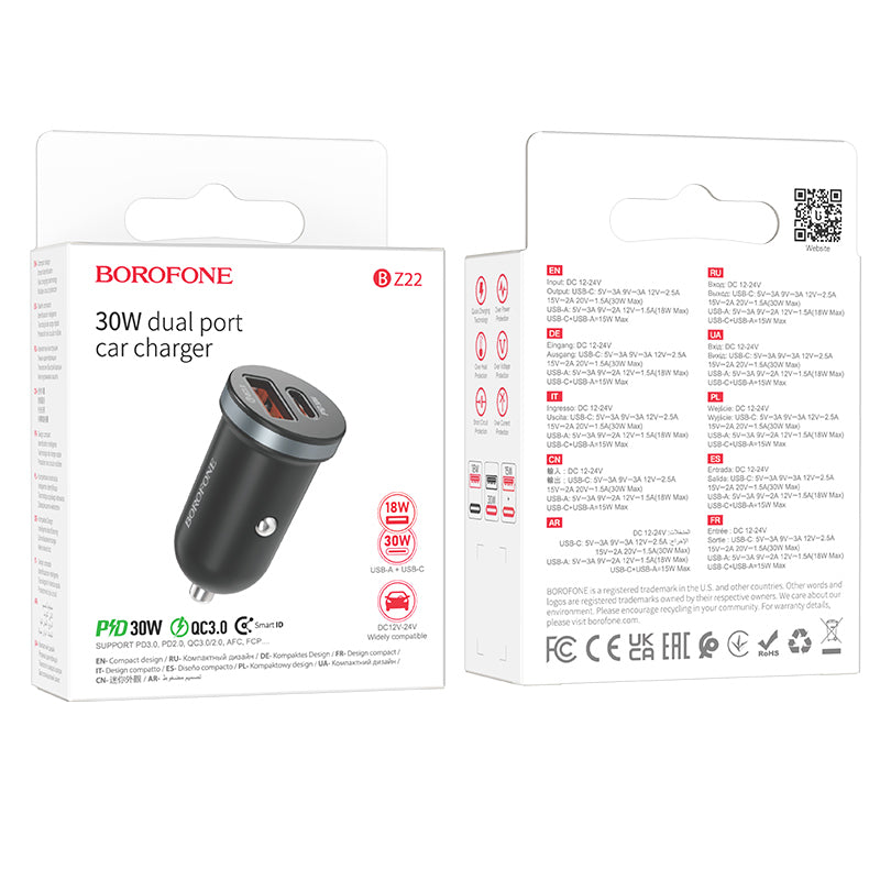 Incarcator Auto Borofone BZ22 Scenery, 30W, 3A, 1 x USB-A - 1 x USB-C