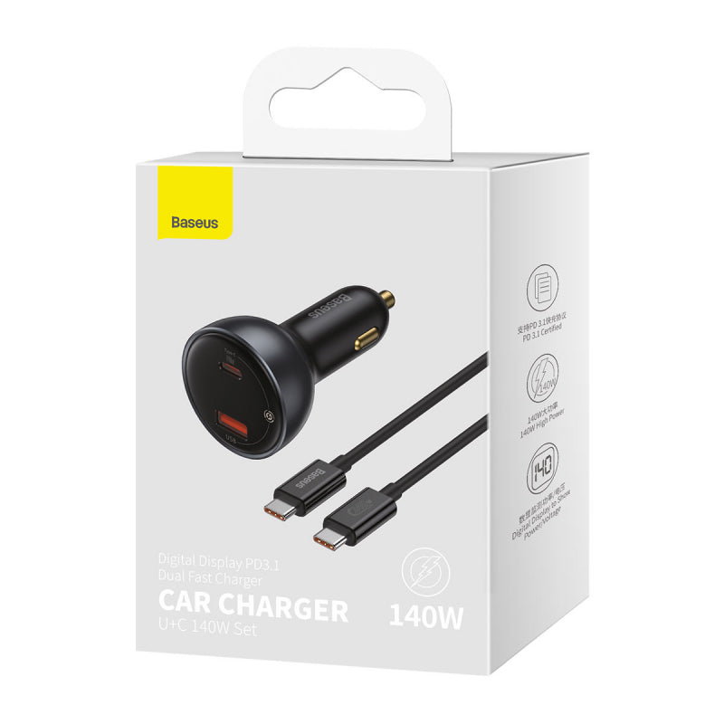 Incarcator Auto Cu Cablu USB-C Baseus, 140W, 5A, 1 x USB-A - 1 x USB-C, Negru CGZX070001
